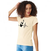 Cream cotton western wear t-shirt for women, printed design, machine or hand washable - S36, M38, L40, XL42